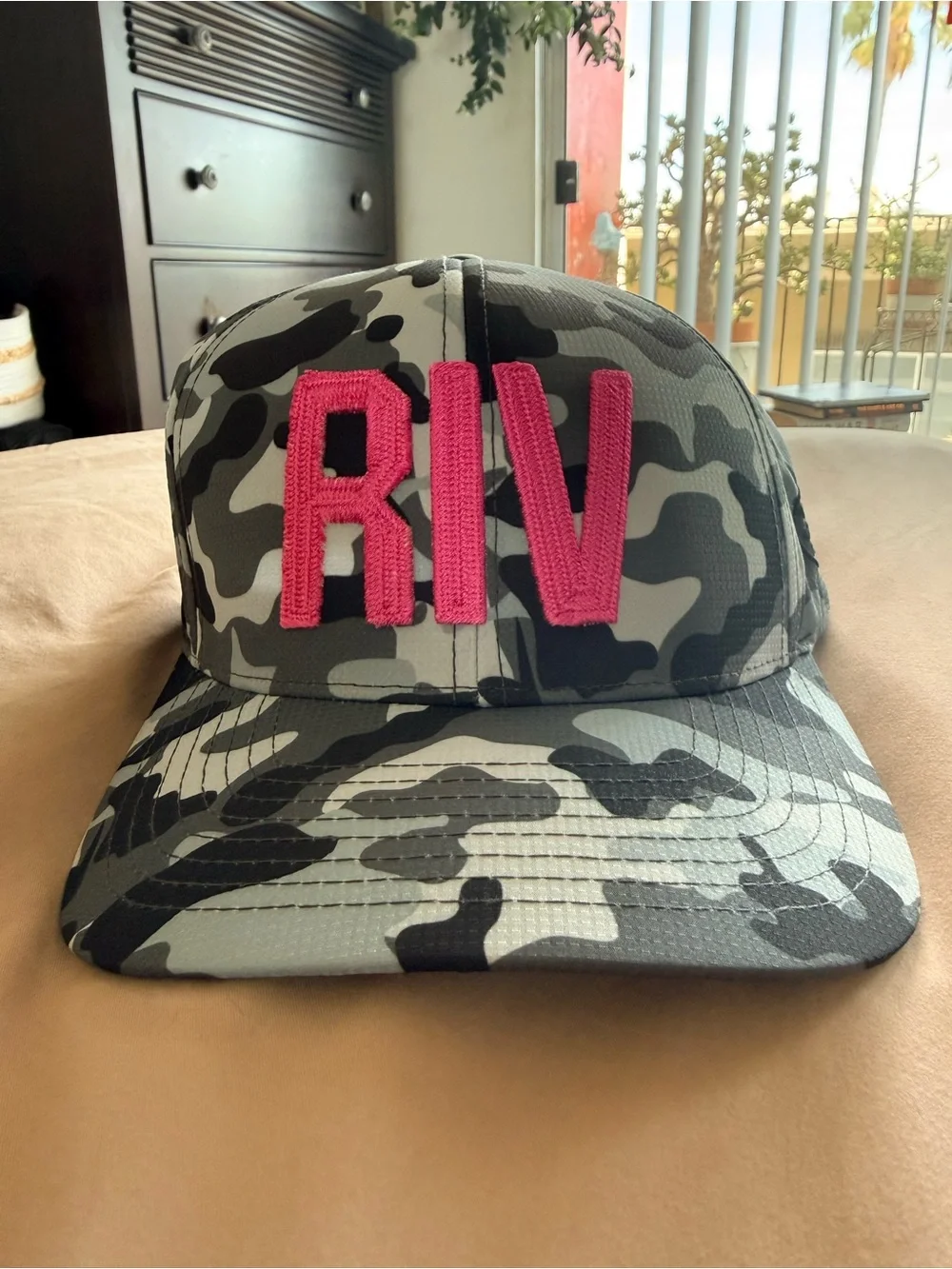 G/FORE Gray Camo Cap with Pink RIV Embroidery